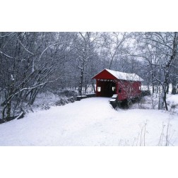PA, Mariana Co, Hughes Covered Bridge in winter