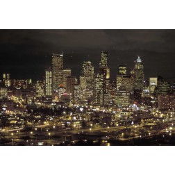 Washington, Seattle Night skyline of downtown