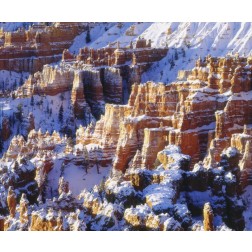 UT, Bryce Canyon Winter snow on rock formations