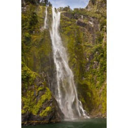 New Zealand Waterfall into Milford Sound
