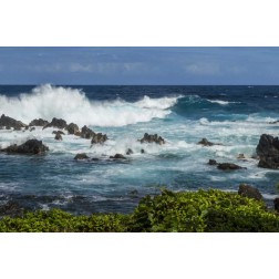 HI, Big Island Wave crashing on shore rocks