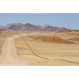 Namibia, Namib Desert Road and fence in desert