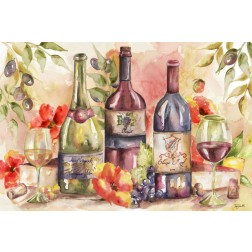 Watercolor Wine and Poppies Landscape