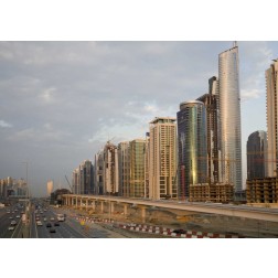 UAE, Dubai Jumeirah Lake Towers beside a Road