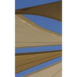 UAE, Fujairah Sand-colored canvas awnings