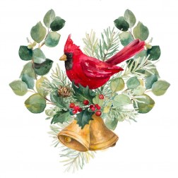Northern Cardinal On Holiday Bells