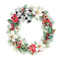 Christmas Red Rose Holly Pine Wreath