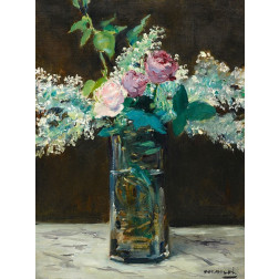 Vase of White Lilacs and Rose