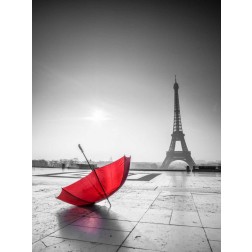 Umbrella in front of the Eiffel tower, Paris, France