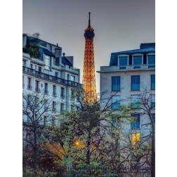 View of the Eiffel Tower through buildings, Paris, France