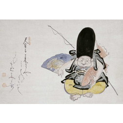 Ebisu Dancing With a Poem. Hanging Scroll