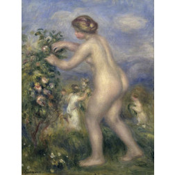 Young Nude Girl Picking Flowers