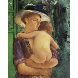 Mother In Hat Holding Her Nude Baby Seen In Back View 1909