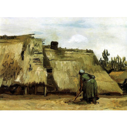 Cottage With Woman Digging