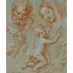 Studies of the Madonna and Child and of Heads (recto); Madonna and Child with Saint John Seated in a