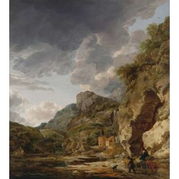 Mountain Landscape with River and Wagon