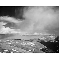 Mountain tops, low horizen, low hanging clouds, in Rocky Mountain National Park, Colorado, ca. 1941-