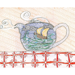 Teapot with sailing ship inside