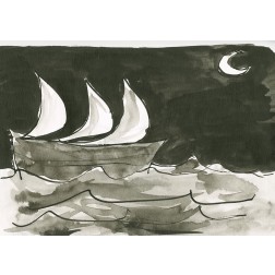 Sailing ship with crescent moon