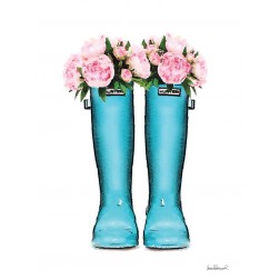 Blue Rain Boots with Peony