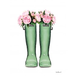 Green Rain Boots with Peony