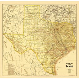 Railroad and County Map of Texas - 1908
