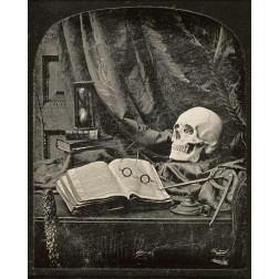 Still Life with Skull, Open Book with Glasses, and Hourglass