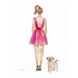 Water Color Girl With Puppy I
